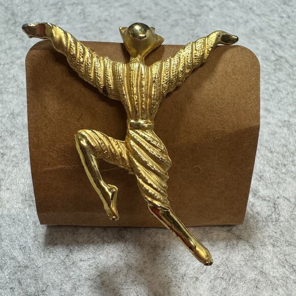 Vintage Gold-Toned Art Deco Style Dancer Brooch Pin Ballet MCM - Picture 2 of 6